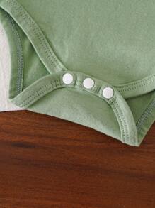 SHEIN Baby Girl Lovely Heart Pattern Ruffle Trim Long Sleeve Bodysuit - Green - View 4