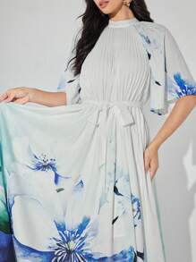 Modelyn فستان سهرة طويل بنقشة زهور مطبوعة، بسيط للاستعمال اليومي، مزين بحزام عربي - متعدد الألوان - مشاهدة 8