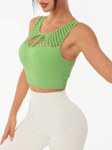 SHEIN Sports Áo ba lỗ thể thao giản dị khoét sâu cổ tròn trơn dành cho nữ - màu xanh lá - Xem 5