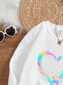 SHEIN Sudadera gruesa con cuello redondo y estampado gráfico para niñas preadolescentes, adecuada para otoño e invierno