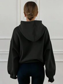 DAZY Thermal Lined Pullover Hooded Sweatshirt, Women Blank Hoodie, Fall Clothes, Thermal Lined - Black - View 3