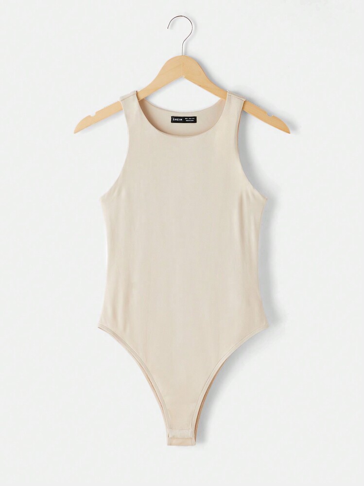 SHEIN BASICS 3pcs/Set Women's Casual Crew Neck Sleeveless Skinny Solid Color Knit Bodysuit/Summer - Multicolor - View 4