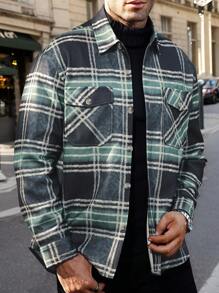 Manfinity Homme Men's Casual Plaid Shacket, Autumn - Green - View 6