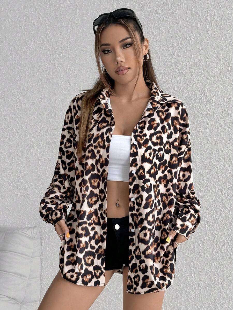 Flirla Women's Casual Leopard Print Blouse, Spring & Autumn Fall Cloth For Women - Multicolor - View 1