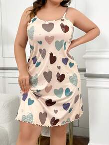 Plus Size Colorful Heart Pattern Camisole Nightgown - Multicolor - View 1