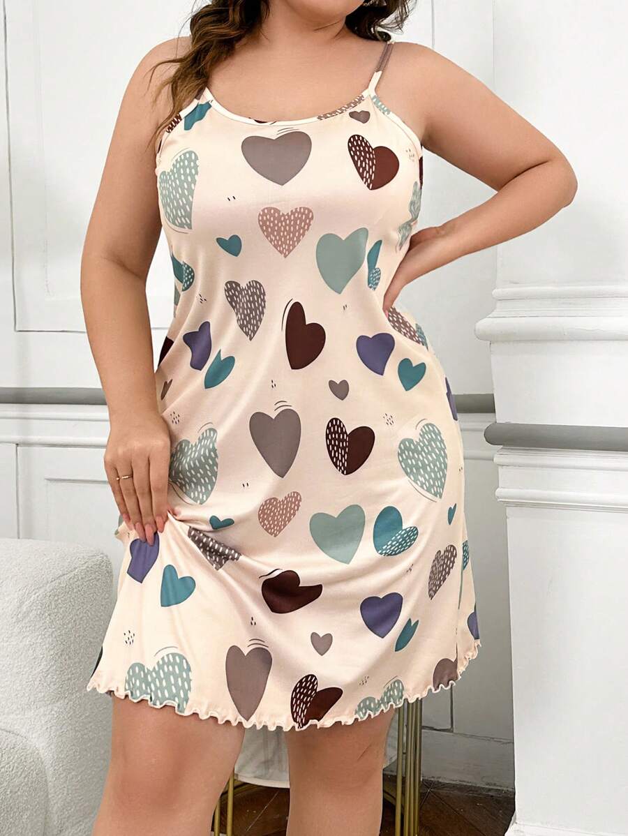 Plus Size Colorful Heart Pattern Camisole Nightgown - Multicolor - View 1