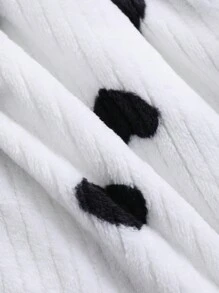 DAZY Áo choàng tắm họa tiết sọc trái tim bằng vải nỉ dày - trắng - Xem 8