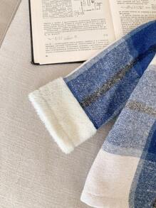 SHEIN Kurtka termiczna w kratę dla chłopców w stylu vintage, ciepła, swobodna, modna, zapinana na guziki, do zabawy w szkole, na zewnątrz i na śniegu