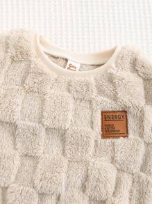 Cozy Pixies 2 件装男婴可爱熊图案双面羊毛圆领插肩运动衫和慢跑裤套装 - 米色 - 查看 11