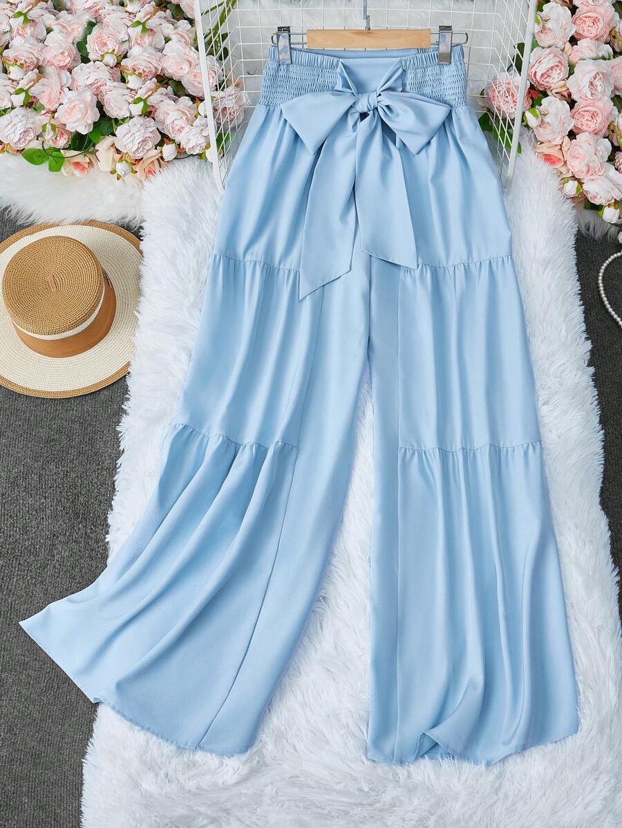 Breezaya 女款浅蓝色高腰阔腿宽松裤 - 淺藍色 - 查看 1