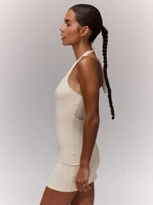 MUSERA Buckle Detail Halterneck Dress Sexy Spring Summer Going Out Bridal Wedding Hen Do - Beige - View 3