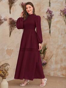 Modelyn Burgundy Red Women's Fall Round Neck Long Sleeve Solid Color Casual Elegant Autumn Dress