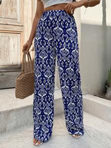 EURMUSE Women Boho Style Vacation Pants - Blue - View 3