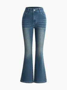 SHEIN Adolescente menina cruz strass flare casual versátil jeans