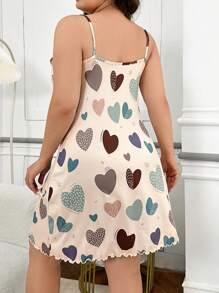 Plus Size Colorful Heart Pattern Camisole Nightgown - Multicolor - View 2