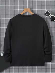 Tween Boys' All-Match Casual Letter Printed Crew Neck Long Sleeve T-Shirt, Spring & Summer