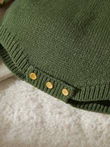 SHEIN Vintaside Kids 女婴花卉印花长袖荷叶边休闲连体裤（孔雀绿，秋冬季）