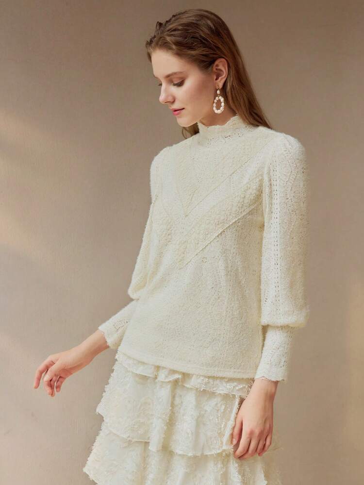LACE MOCK NECK GIGOT SLEEVE TOP
