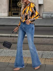 SHEIN LUNE Autumn Leopard Print Patchwork Elegant Fashion Shirt - Multicolor - View 5