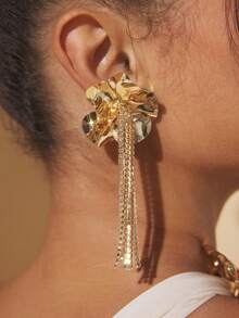 SHEIN SXY 女士金色简约水钻装饰轻巧时尚耳环、休闲首饰 - 金黃色 - 查看 2