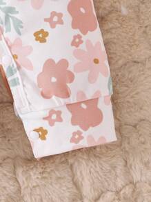 女婴可爱橙色印花简约数码印花长袖连体裤，适合休闲、居家和户外、秋季 - 彩色 - 查看 5