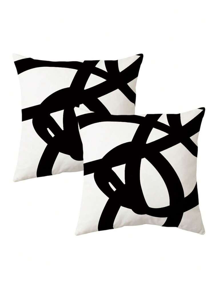 ZLINA Set Di 2 Federe Decorative In Velluto Patchwork Nero E Bianco Con Dettagli In Pelle Oro - 45x45 Cm - Per Soggiorno E Divano