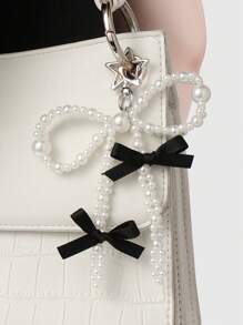 ROMWE Kawaii 1pc Minimalist Multi-Purpose Handmade Faux Pearl & Ribbon Bow Star Keychain/Bag Charm, Suitable For Women & Girls, Daily Wear Or Gift Valentines