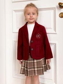 PrepCrw Chaqueta de manga larga ajustada tejida con bordado rojo, tipo uniforme escolar, para niñas, temporada de vuelta a clases