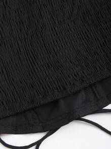 Sweetra 1pc Off-Shoulder Striped Patchwork Tie-Front Top Fall Cloth For Women