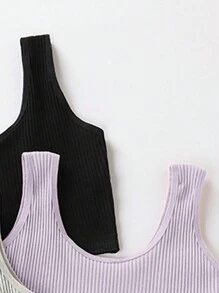 Tween Girl 4pcs Ribbed Knit Underwear Tank Top - Multicolor - View 3