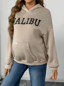 SHEIN Sudaderas casuales con bordado de letras para mujeres embarazadas, para otoño y para el invierno - Caqui - Ver 5