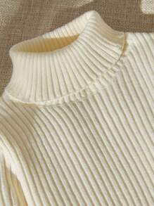 男婴高领针织底层围兜和有线裤套装 - 灰色 - 查看 5