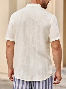 GENTILAND Áo sơ mi nam cổ đứng tay ngắn dáng ôm vừa vặn phù hợp cho mùa hè - trắng - Xem 2