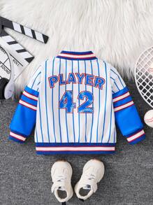 Chaqueta universitaria de dos tonos con gráfico de letras y chaqueta de béisbol de punto para niños de 6 meses a 3 años