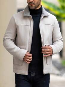 Manfinity Homme Men's Casual Simple Solid Color Turndown Collar Long Sleeve Jacket, Going Out Long Sleeve Jacket, For Friends, Husband, Boyfriend Gifts