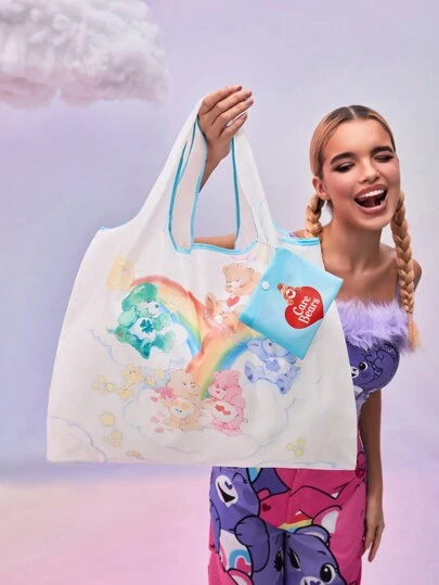 SHEIN X Care Bears 1pc Cartoon Bear & Rainbow Print Foldable RPET Shopping Bag,Cheer Bear,Funshine Bear,Share Bear,Gifts