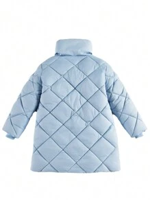Girls' Warm Padded Long Puffer Jacket, Blue - Baby Blue - View 2