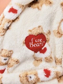 SHEIN X Care Bears Áo choàng rộng rãi thêu hình trái tim lông nhân tạo màu trắng và đỏ tía cỡ lớn thu/đông Y2K dễ thương mơ mộng - Nhiều màu - Xem 7