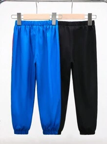 2 件/套年轻男孩休闲蜘蛛动漫印花保暖内衬松紧腰厚保暖运动裤，适合通勤、上学、日常、度假、运动，适合春、夏、秋、冬 - 彩色 - 查看 2