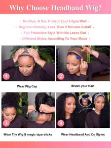 Kinky Curly Headband Wig Human Hair Wig With Head Band  Affordable Hair Replacement Headband Wig Ready Wear To Go Daily Use Natural Black Color - Natural Black - View 4