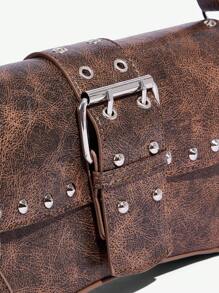 SHEIN SXY 女士、女式单肩包、流浪包、时尚、简约、个性化、多功能、街头、酷炫、铆钉、复古、复古、青少年、Y2K 包、波西米亚风格女包、2000 年代时尚风格女包 - 棕色 - 查看 6