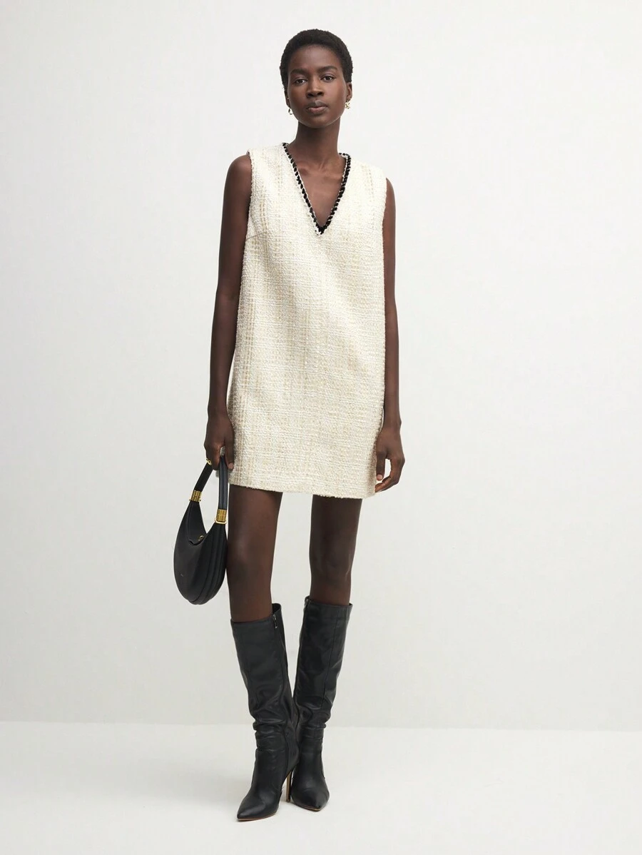 BizChic 女士时尚无袖迷你连衣裙，秋季优雅连衣裙秋季女士服装 - 杏色 - 查看 1