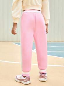 SHEIN Pantalon de sport long rayé vintage avec imprimé lettre et taille côtelée contrastée pour jeune fille, automne et hiver