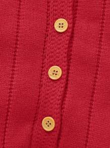 Baby Boy Solid Color Knitted Jumpsuit, Fall & Winter - Red - View 4