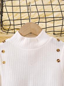 2 piezas Conjunto elegante para niña joven: Blusa de manga larga blanca con cuello alto y falda negra con decoración de lazo - Rojo - Ver 3