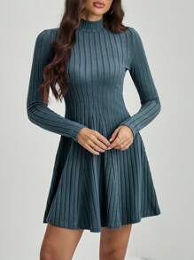 SHEIN Tall Vestido de punto acanalado de cuello de tortuga de manga larga de un solo color