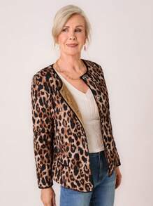 SHEIN LUNE Áo khoác họa tiết da báo thường ngày thu đông dành cho nữ - Nhiều màu - Xem 3