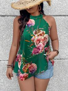 SHEIN Clasi 夏季大码花卉印花无袖吊带衬衫 - 彩色 - 查看 3