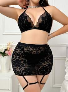 3pcs Plus Size Sexy Lingerie Set - Black - View 4