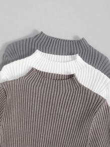 Franclia Suéter de tejido de punto acanalado de unicolor de manga larga para mujer, para otoño/invierno, parte superior de manga larga - Multicolor - Ver 5